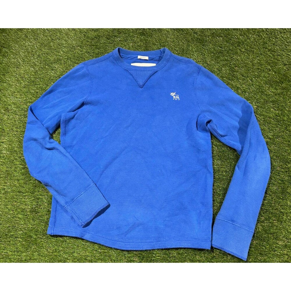 Abercrombie Blue Muscle Waffle Knit Long Sleeve Sweater Y2K Size L